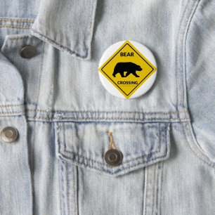 SlipperyJoe's bear crossing sign bear silhouette w 6 Cm Round Badge