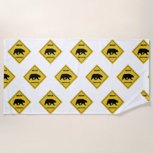 SlipperyJoe's bear crossing sign bear silhouette w Beach Towel