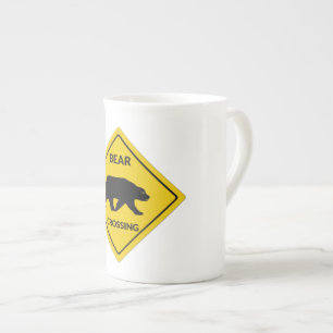 SlipperyJoe's bear crossing sign bear silhouette w Bone China Mug