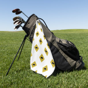 SlipperyJoe's bear crossing sign bear silhouette w Golf Towel