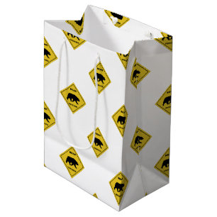 SlipperyJoe's bear crossing sign bear silhouette w Medium Gift Bag