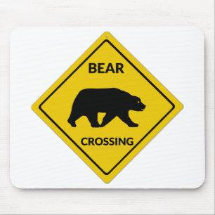 SlipperyJoe's bear crossing sign bear silhouette w Mouse Pad