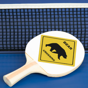 SlipperyJoe's bear crossing sign bear silhouette w Ping Pong Paddle