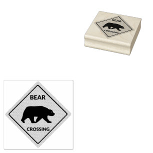 SlipperyJoe's bear crossing sign bear silhouette w Rubber Stamp