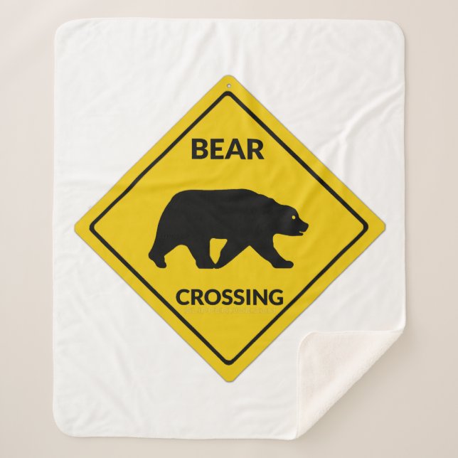 SlipperyJoe's bear crossing sign bear silhouette w Sherpa Blanket (Front)