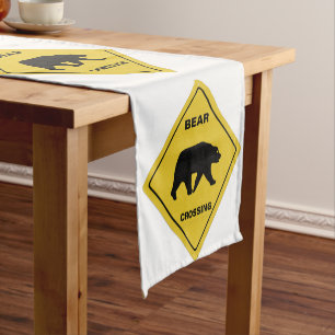 SlipperyJoe's bear crossing sign bear silhouette w Short Table Runner