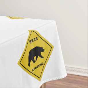 SlipperyJoe's bear crossing sign bear silhouette w Tablecloth