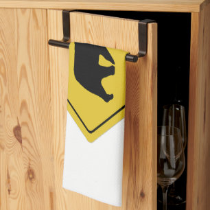 SlipperyJoe's bear crossing sign bear silhouette w Tea Towel