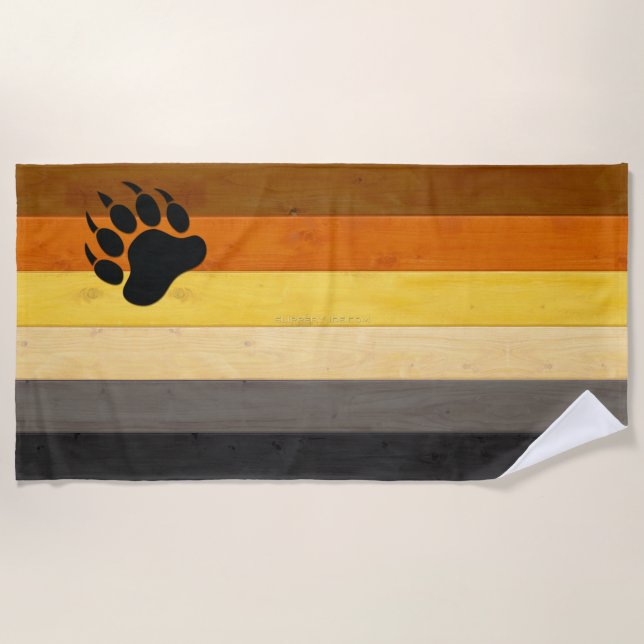 SlipperyJoe's Bear Pride flag wooden floor texture Beach Towel (Front)