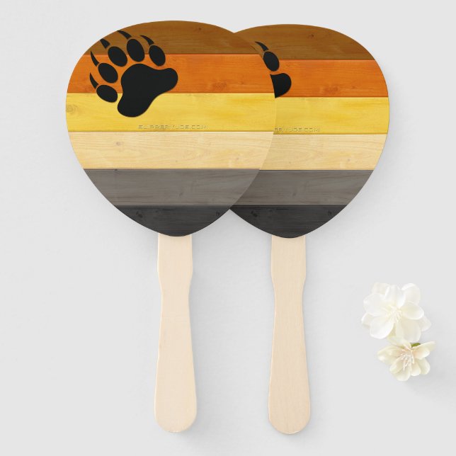 SlipperyJoe's Bear Pride flag wooden floor texture Hand Fan (Front and Back)