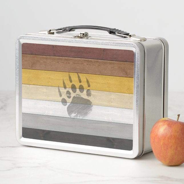 SlipperyJoe's Bear Pride flag wooden floor texture Metal Lunch Box (In Situ)