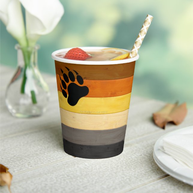 SlipperyJoe's Bear Pride flag wooden floor texture Paper Cups (Insitu)
