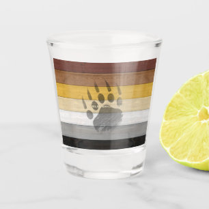 SlipperyJoe's Bear Pride flag wooden floor texture Shot Glass