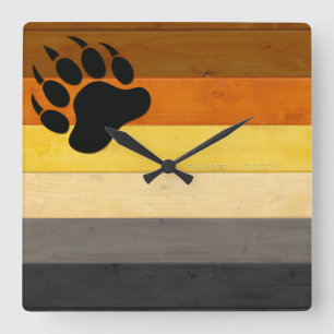 SlipperyJoe's Bear Pride flag wooden floor texture Square Wall Clock