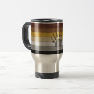 SlipperyJoe's Bear Pride flag wooden floor texture Travel Mug