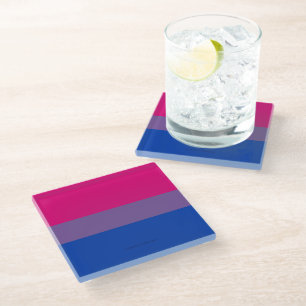 SlipperyJoe's Bisexual Pride Flag colours magenta Glass Coaster