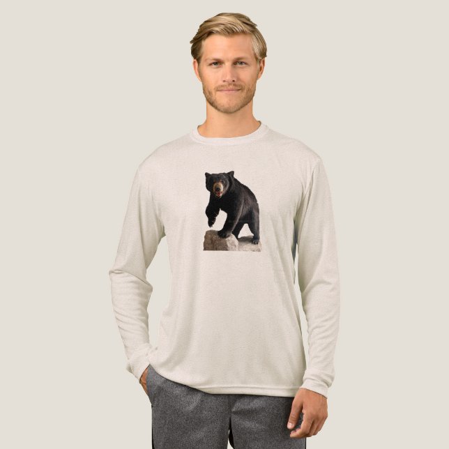 SlipperyJoe's black bear thick dark fur majestic r Tri-Blend Shirt (Full Front)