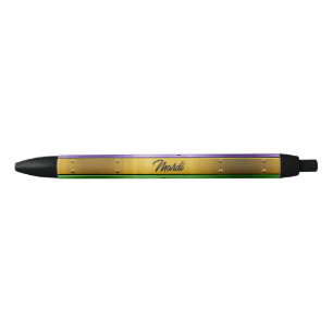 SlipperyJoe's bold Mardi Gras theme purple gold gr Black Ink Pen