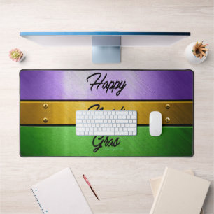 SlipperyJoe's bold Mardi Gras theme purple gold gr Desk Mat