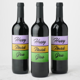 SlipperyJoe's bold Mardi Gras theme purple gold gr Wine Label