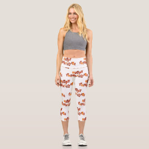 SlipperyJoe's bright festive Thanksgiving graphic Capri Leggings