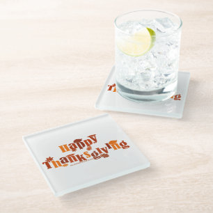 SlipperyJoe's bright festive Thanksgiving graphic Glass Coaster