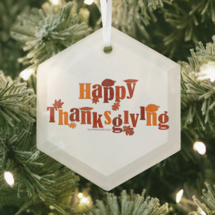 SlipperyJoe's bright festive Thanksgiving graphic  Glass Tree Decoration