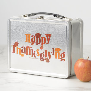 SlipperyJoe's bright festive Thanksgiving graphic Metal Lunch Box