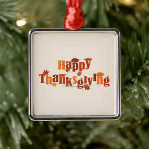 SlipperyJoe's bright festive Thanksgiving graphic  Metal Tree Decoration