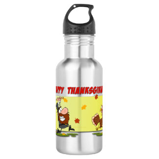 SlipperyJoe's bright playful Thanksgiving cartoon 532 Ml Water Bottle