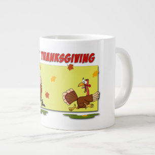 SlipperyJoe's bright playful Thanksgiving cartoon Large Coffee Mug