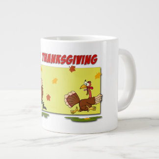 SlipperyJoe's bright playful Thanksgiving cartoon Large Coffee Mug