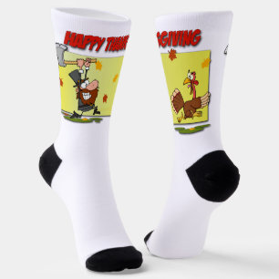 SlipperyJoe's bright playful Thanksgiving cartoon Socks