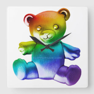 SlipperyJoe's brushed metal teddy bear rainbow gra Square Wall Clock