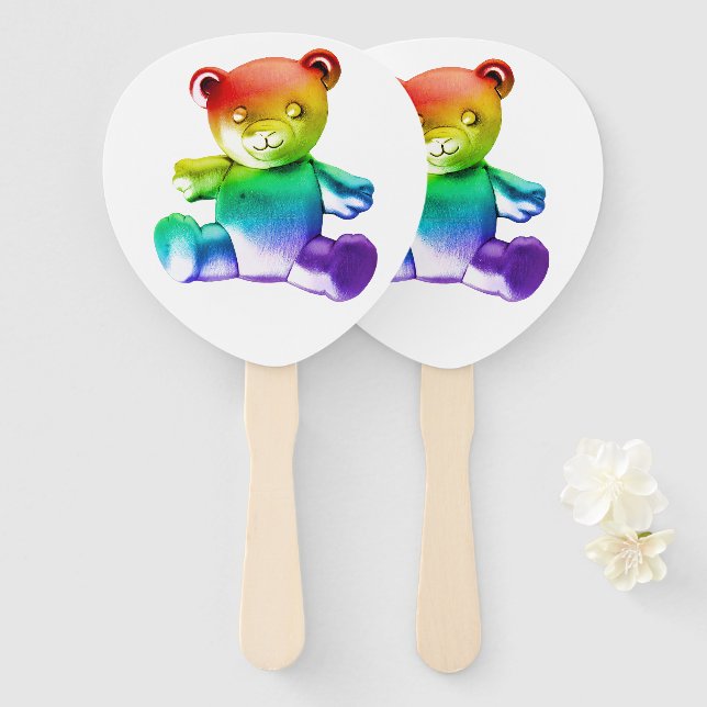 SlipperyJoe's brushed metal teddy bear smooth grad Hand Fan (Front and Back)