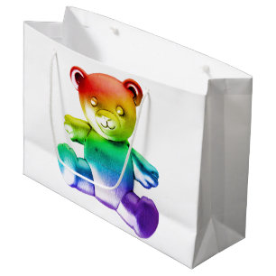 SlipperyJoe's brushed metal teddy bear smooth grad Large Gift Bag