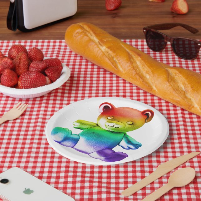 SlipperyJoe's brushed metal teddy bear smooth grad Paper Plate (Picnic)