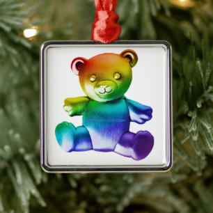 SlipperyJoe's brushed metal teddy bear smooth grad Tree Decoration