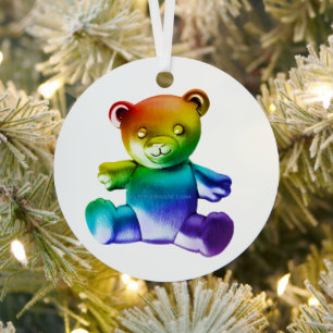 SlipperyJoe's brushed metal teddy bear smooth grad Tree Decoration