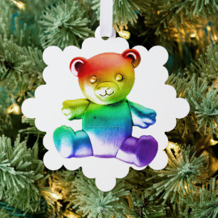 SlipperyJoe's brushed metal teddy bear smooth grad Tree Decoration Card