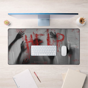 SlipperyJoe's chilling horror-themed visual thick Desk Mat