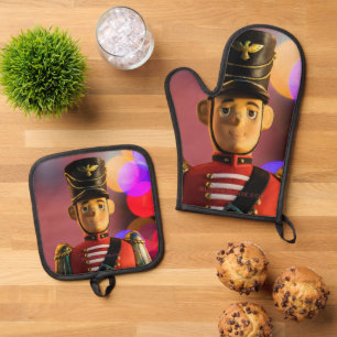 SlipperyJoe's Christmas classic toy soldier friend Oven Mitt & Pot Holder Set
