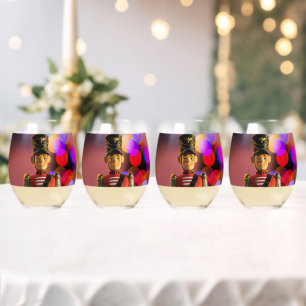 SlipperyJoe's Christmas classic toy soldier friend Stemless Wine Glass