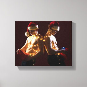 SlipperyJoe's Christmas shirtless men holiday ligh Canvas Print