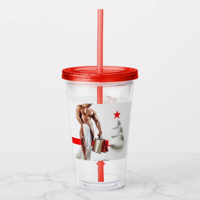 SlipperyJoe's Christmas shopping white paper spira Acrylic Tumbler (Front)