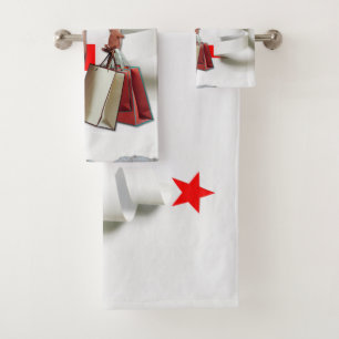 SlipperyJoe's Christmas shopping white paper spira Bath Towel Set