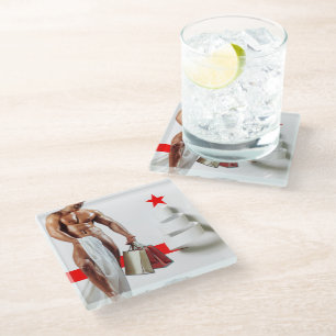 SlipperyJoe's Christmas shopping white paper spira Glass Coaster