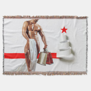 SlipperyJoe's Christmas shopping white paper spira Throw Blanket