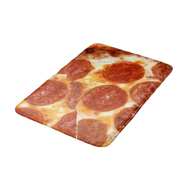 SlipperyJoe's classic pepperoni pizza slice melted Bath Mat (Angled)