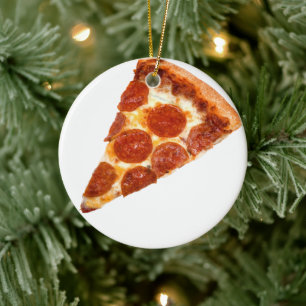 SlipperyJoe's classic pepperoni pizza slice melted Ceramic Tree Decoration